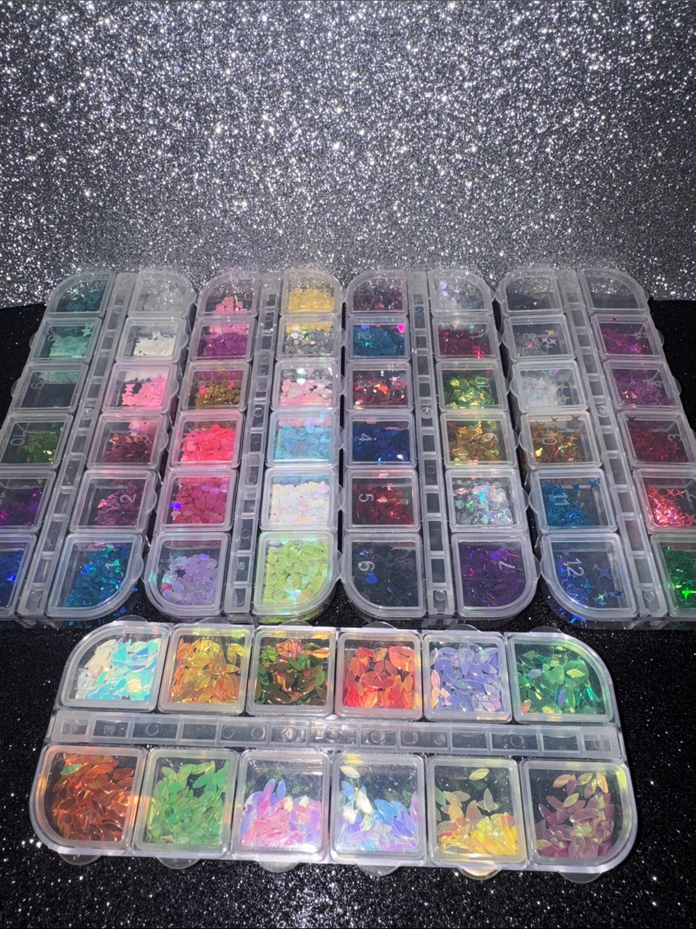 Assorted Iridescent Nail Art Flakes - Clear Storage Case - Multicolor